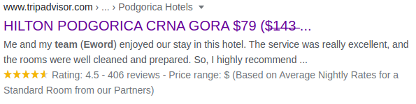 Screenshot of Google result that is a TripAdvisor review of the hotel